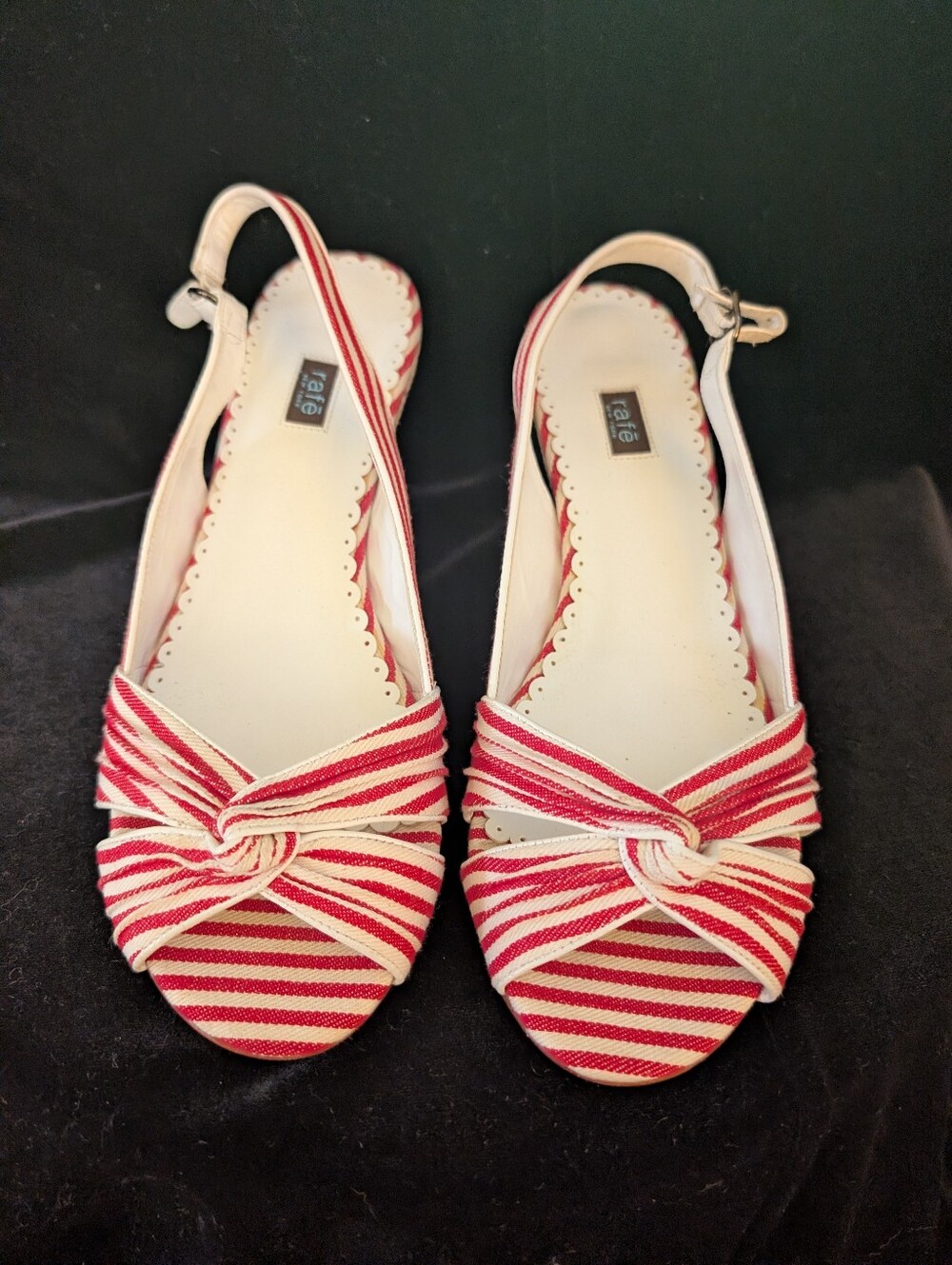 Rafe NY Red & White Striped Knot Slingback Flats